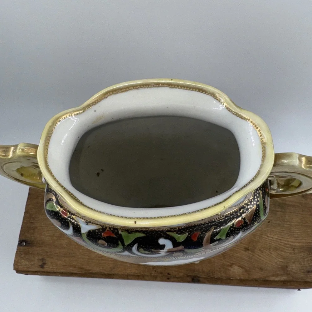Vase Antique Nippon‎ Hand-Painted Porcelain w/Double Handle Floral Gold Gilt